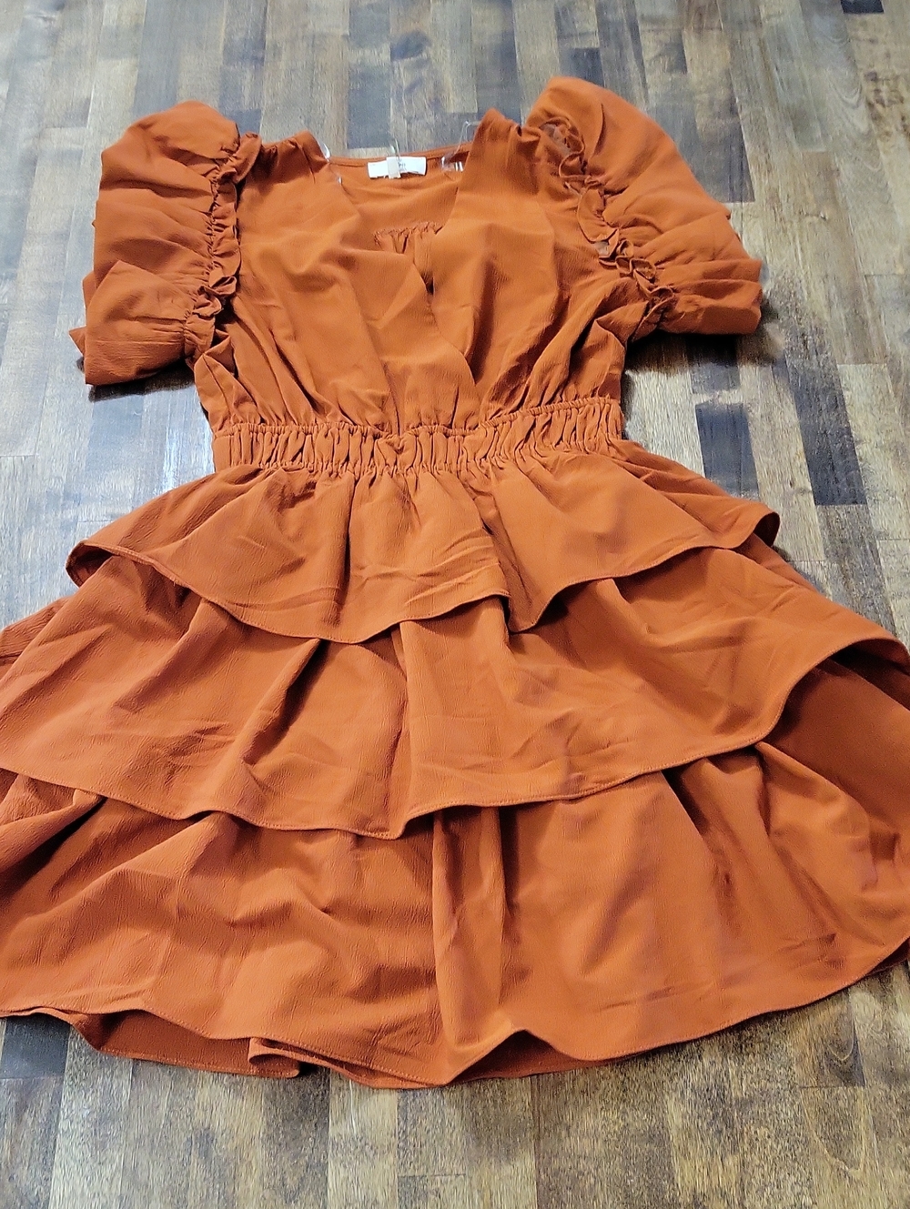 entro Rust Orange Tiered Ruffle Dress for Womens Size Small